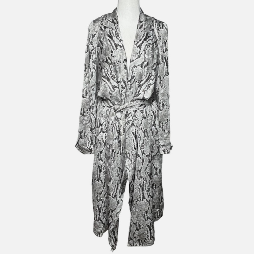 Snakeskin print satin trench - grey/silver/white
